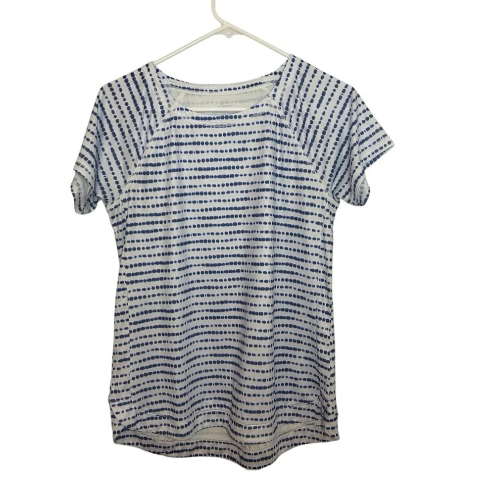 Talbots UPF 50 Sun Shirt Blue White Stripe Tee Small Lightweight